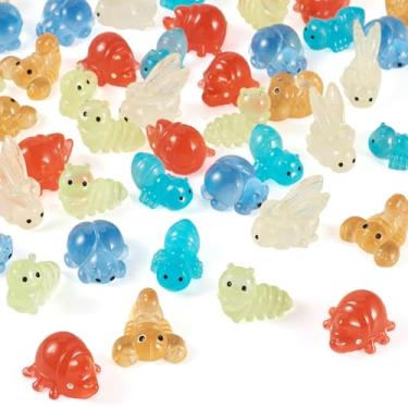 Imagem de 48 peças resina luminosa animal coelho escorpião besouro que brilha no escuro resina cogumelos estátua para micro paisagem planta vasos de jardim ao ar livre bonsai artesanato casa quarto festa