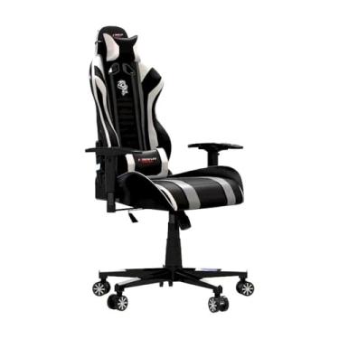 Imagem de ELG, CH05BKWH, Cadeira Gamer Black Hawk c/Apoio Cervical, Encosto Reclinável, Apoio de Braços, Ajuste de Altura, Inclina 180°, Suporta até 150kg, Preto/Branco