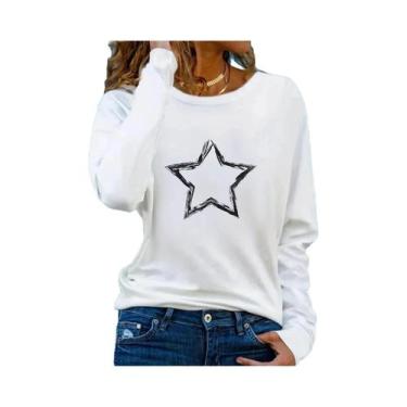 Imagem de Camiseta Feminina Fina De Algodão De Manga Comprida Branca - NONE, BR-