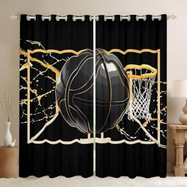 Imagem de Cortinas de basquete 196 cm x 114 cm, cortinas blackout douradas para quadra de basquete, cortinas e cortinas prateadas para meninos, jogos de bola, tratamentos de janela, esportes, bola, passatempo