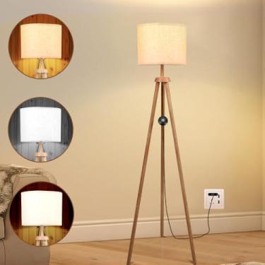 Imagem de 1,5M, Ajustável em Três Cores, 85-250V, 9W, com E27, Uminária Abajur de Chão Tripé Tradicional com Cúpula de Tecido Linho, Candeeiros de chão de Tripé para Sala de Estar, Quarto E Escritório