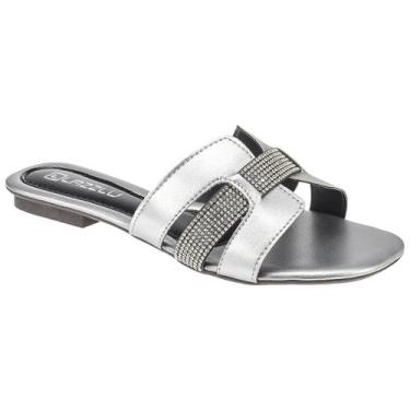 Imagem de Sandália Feminina Rasteira Strass Dourado Prata Rasteirinha - LAZZLU, 