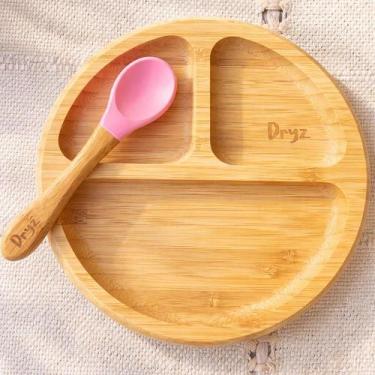Imagem de Kit Prato com Colher Infantil Dryz Bambu com Ventosa  Antiderrapante, 