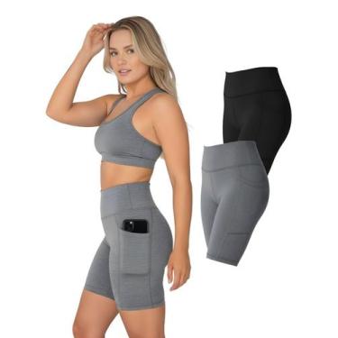 Imagem de Kit 2 Bermudas Fitness Feminina Bolsos Laterais Para Celular Cor:Cinza