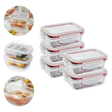 Imagem de Kit 5 Potes Tigelas Hermetico Vidro Canelado 1040ML Marmita - Belo Vid