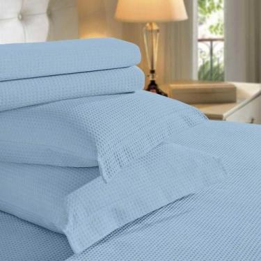 Imagem de Kit Colcha Piquet Favo Casal Teka Gênova 03 Peças Azul