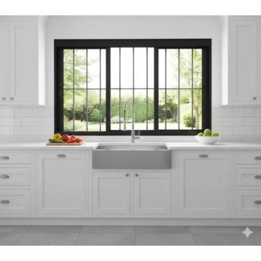 Imagem de Janela 3 Folhas Max Com Grade 100X120 Alumínio Preto Linha 25 Jade - B