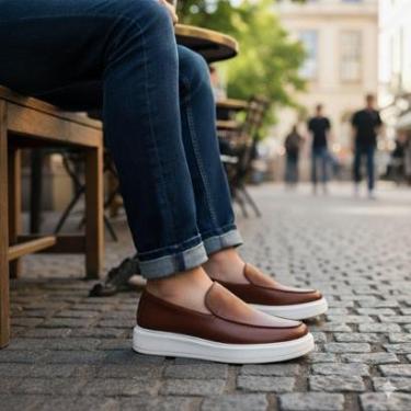 Imagem de Tênis Mocassim Masculino em Couro Nobre Sola Alta confort-Masculino