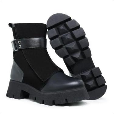 Imagem de Bota Coturno Feminino Dorf Modelo Pulse Tratorado E Couro Preto-Feminino