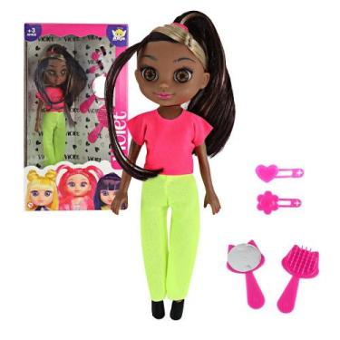 Imagem de Boneca Violet Negra 30cm com Acessórios como Pente Espelho e Prendedor