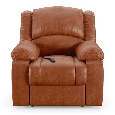 Imagem de Poltrona Do Papai Reclinável Sala De Cinema Barcelona Controle Elétrico Pu Caramelo Brilho