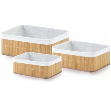 Imagem de Cesto Organizador 3 Peças Bambu Mimo Style Cor Palha, 800gr, Bambu, 3 