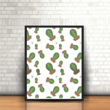 Imagem de Quadro com Moldura Cactus Cacto Plantas Vasos Flores Desenho