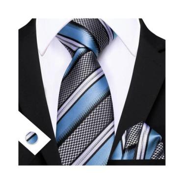 Imagem de Conjunto De Gravata, Lenço De Bolso E Abotoaduras Masculino Listrado E