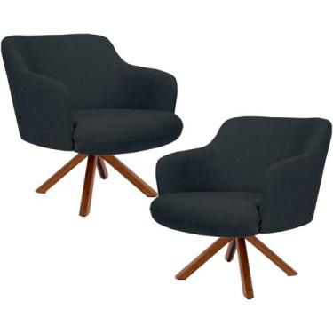 Imagem de Kit 02 Poltronas Decorativa Base Giratória de Madeira Jade C06 Linho C