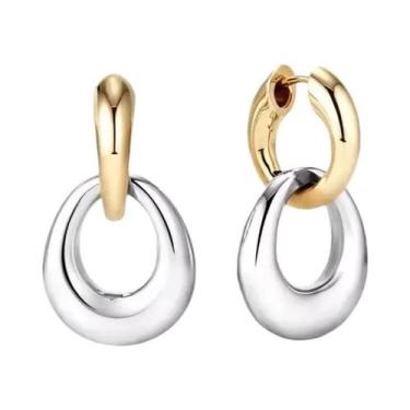 Imagem de Brincos De Argola Dupla Banhados a Ouro, Estilo Exagerado E Moderno, J