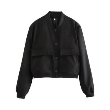 Imagem de Jaqueta Bomber Feminina Branca Cropped De Manga Longa Para Outono/Inve