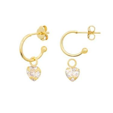 Imagem de Brinco Argola Pingente De Coração Banhado A Ouro