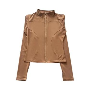 Imagem de Jaqueta Feminina De Treino De Secagem Rápida Com Elastano, Manga Longa