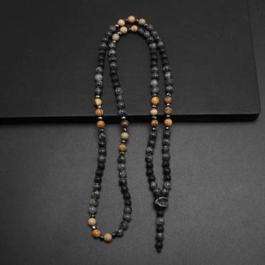 Imagem de Colar de hematita de pedra brilhante preta com mapa natural de 6 mm pa