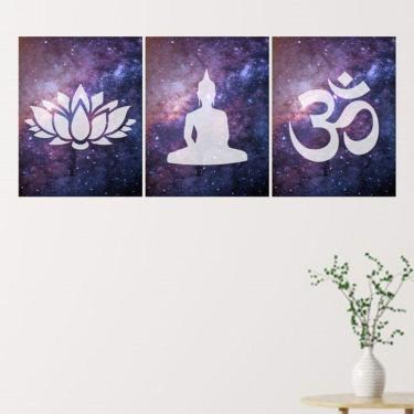 Imagem de Kit 3 Quadros Decorativos Buda Galáxia