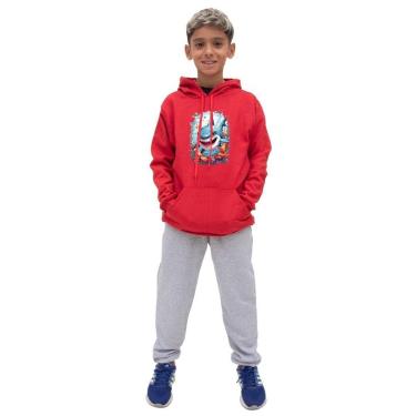 Imagem de Conjunto Infantil Menino Estampa Tubarao Blusa Canguru e Calça Moletom Toque Macio-Masc...