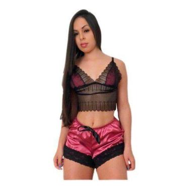 Imagem de Baby Doll Renda Cetim Conjunto Lingerie Pijama Top Shorts - Magic Fant