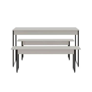 Imagem de Mesa De Jantar Com 2 Bancos Estilo Industrial Tub Branco Chess / - COM