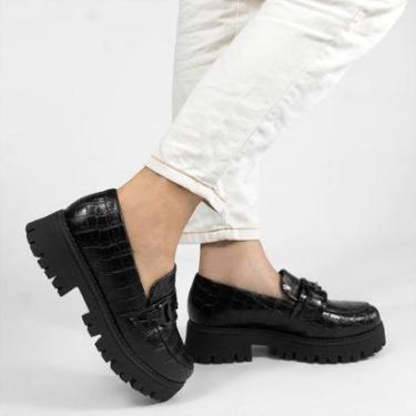 Imagem de Mocassim Tratorado Sola Alta Amelia Preto Croco Preto 39-Feminino