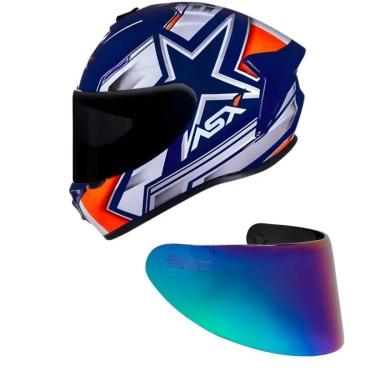 Imagem de Capacete ASX Draken Pilot Branco Azul e Laranja Mais Viseira Camaleão-Masculino