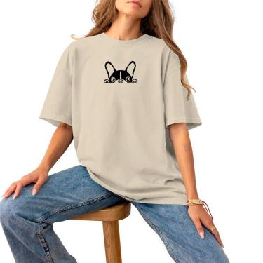 Imagem de Blusa Feminina Plus Size Estampada Basica Casual Premium Algodão T-Shirt Macia Confortável Cão Black-Feminino