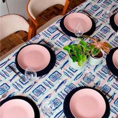 Imagem de Toalha de Mesa Maré de Sorte - Sardinhas Retrô (6 ugares) 2m x 1,4m - 