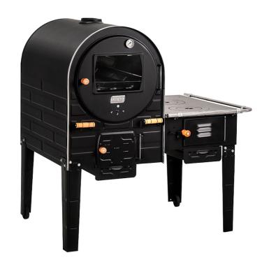 Imagem de Forno a Lenha com Fogão Hidro Industrial Forno Médio Acoplado em Inox 430 Interno em Aço Carbono Preto