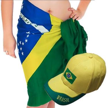 Imagem de Kit Canga de Praia + Boné Bandeira do Brasil Copa do Mundo - A.Cat, Mu