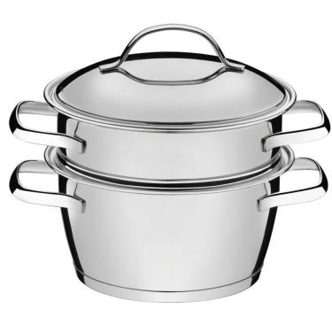 Imagem de Cuscuzeira Allegra para Preparo de Cuscuz em Aço Inox com Fundo Triplo e Duas Peças Uso em Fogão Inox Tramontina