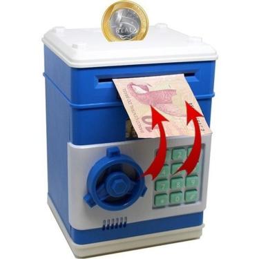 Imagem de Cofre Digital Eletrônico Mini Cofre Senha 4 Dígitos Entrada Automática Notas Moedas Azu...