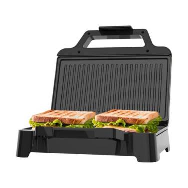 Imagem de Sanduicheira Inox Oster OSAN500 1000W Chapas Antiaderentes, Preto/Inox