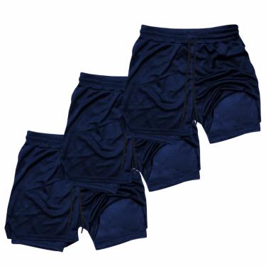 Imagem de Kit 3 Shorts Treino Dry Térmico 2 em 1 com Bolso para Cel. e Porta-Toalha Calção Fitnes...