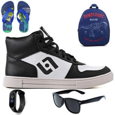 Imagem de Tenis Infantil Meninos Botinha Cano Alto Escolar Casual Basico + Mochi