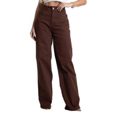 Imagem de Calça Sarja Sawary Wide Leg - 282899 - Marrom 42-Feminino