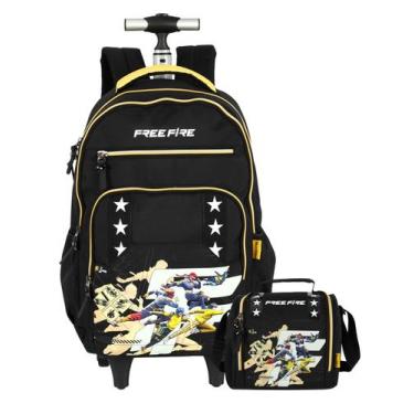 Imagem de kit Free Fire Mochila 2em1 Costas Rodas + Lancheira Térmica, Preto