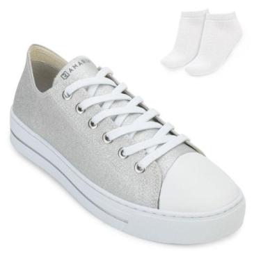 Imagem de Tênis Casual Ramarim e Meia RM23-23932, Prata, Branco, 35