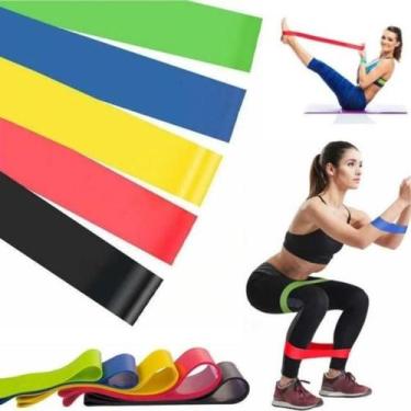 Imagem de Kit 5 Faixas Elásticas Com 5 Níveis P/ Treino exercício funcional, Cas
