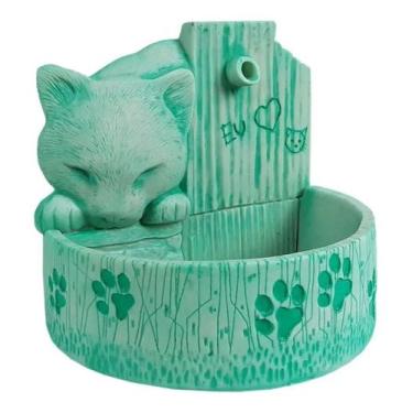 Imagem de Fonte De Água Para Gatos Bebedouro Gato Decorado Resina Preto c/ Branc