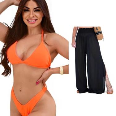 Imagem de Biquini + Saída De Praia Calça Tule Moda Praia Kit Conjunto - LOOK DRE