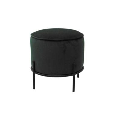 Imagem de Banqueta Redonda Metal Preto Estofado Verde Escuro Luxo - LUXdécor