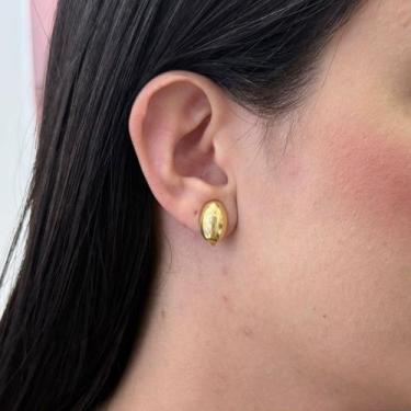 Imagem de Brinco De Pressão Oval Pequeno Folheado A Ouro - FAMA FOLHEADOS