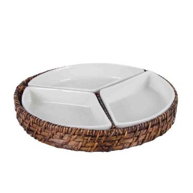 Imagem de Petisqueira Redonda de Rattan e Cerâmica
