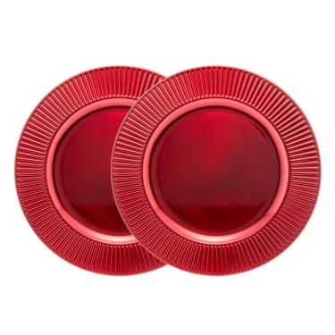 Imagem de Jogo 2 Sousplat Redondo Primer de Plástico 33CM Base Protetora para Mesa Vermelho Lyor