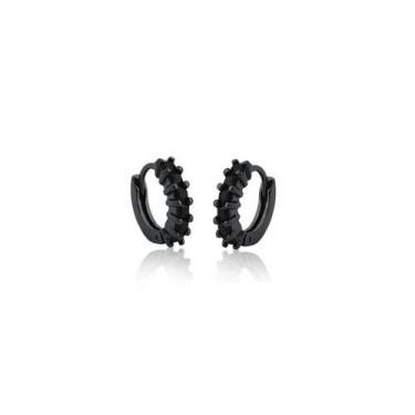 Imagem de Argola com cravação frontal banhada a ródio negro - semijoia - VIDIÈ